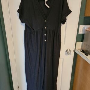 Three Bird Nest Black Button-Up Jumpsuit
